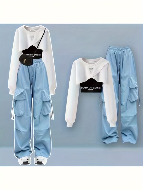 病毒 y2k 3 件套 | 截短連帽衫 + 卡車褲 + 女士背心 2024 美國街頭服