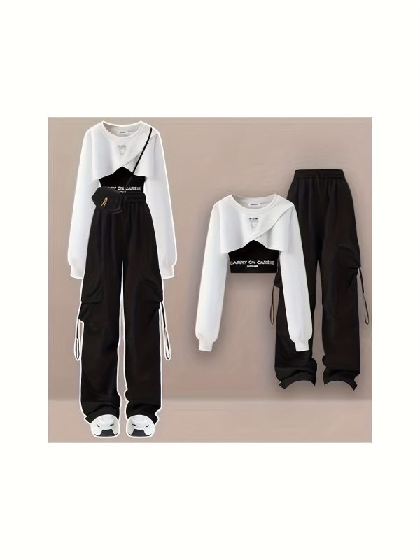 病毒 y2k 3 件套 | 截短連帽衫 + 卡車褲 + 女士背心 2024 美國街頭服