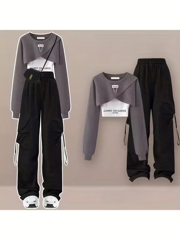 病毒 y2k 3 件套 | 截短連帽衫 + 卡車褲 + 女士背心 2024 美國街頭服