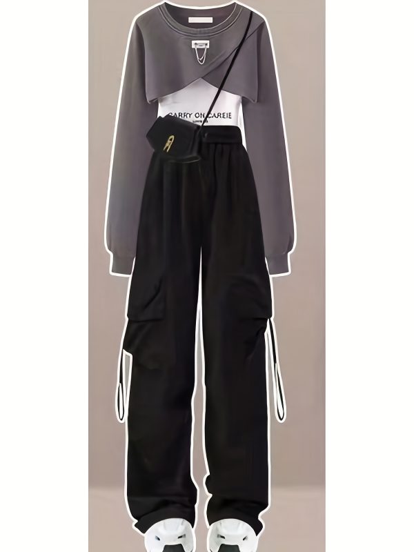 病毒 y2k 3 件套 | 截短連帽衫 + 卡車褲 + 女士背心 2024 美國街頭服