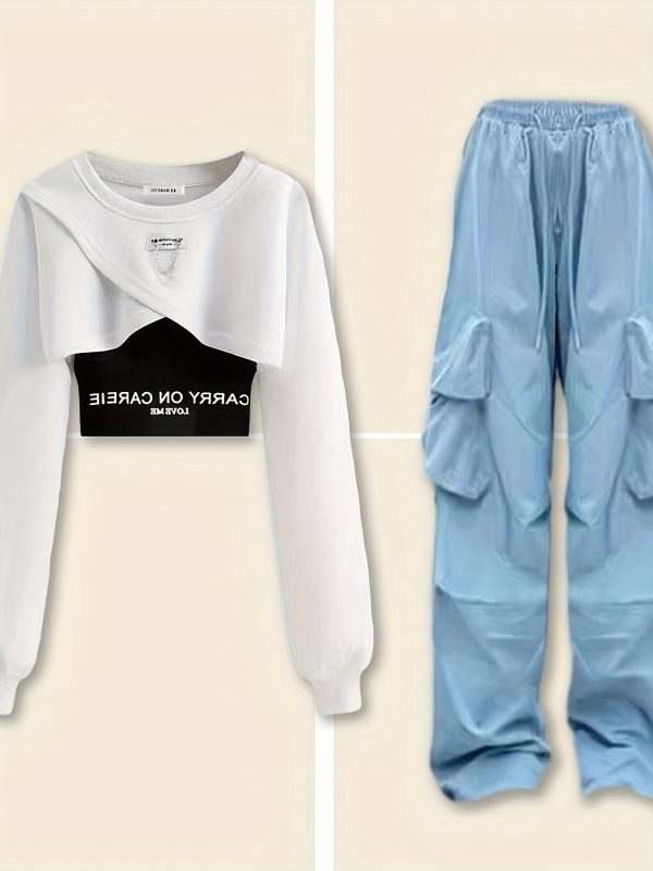 病毒 y2k 3 件套 | 截短連帽衫 + 卡車褲 + 女士背心 2024 美國街頭服