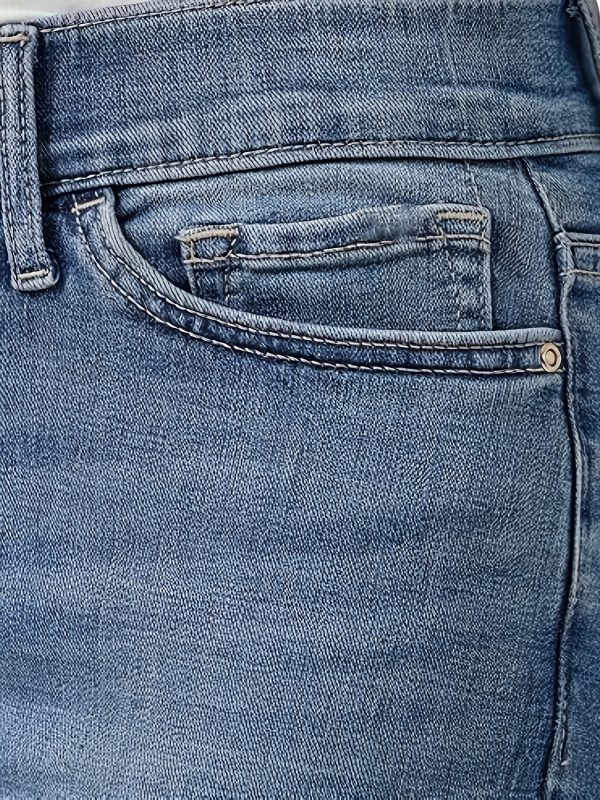 女士超舒適彈力包腳牛仔褲 休閒優雅牛仔褲，帶口袋，可機洗