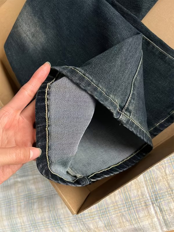 1件褲子【三麗鷗】hello kitty美式復古藍貓刺繡小眾牛仔女2025夏季街頭辣味微翻領潮流修身褲