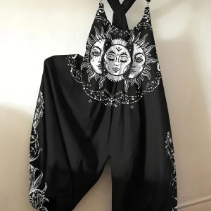 女士哥德太陽和月亮印花寬鬆連身褲