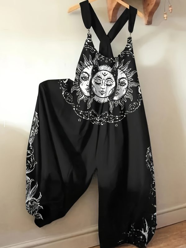 女士哥德太陽和月亮印花寬鬆連身褲