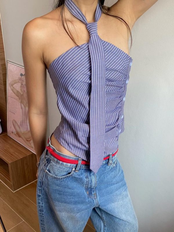 女性無袖背心，條紋修身夏季俱樂部派對服裝