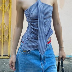女性無袖背心，條紋修身夏季俱樂部派對服裝