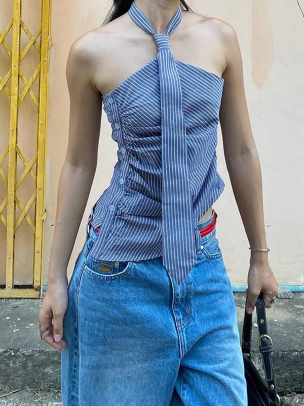 女性無袖背心，條紋修身夏季俱樂部派對服裝