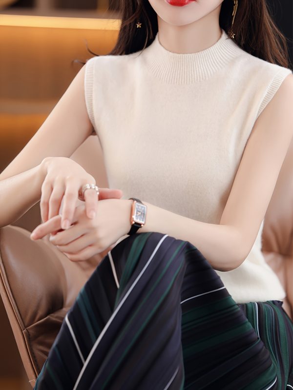 新款春夏純色女式針織背心 休閒高領無袖修身上衣