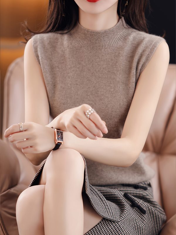 新款春夏純色女式針織背心 休閒高領無袖修身上衣