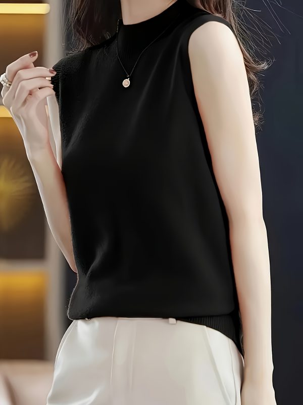 新款春夏純色女式針織背心 休閒高領無袖修身上衣