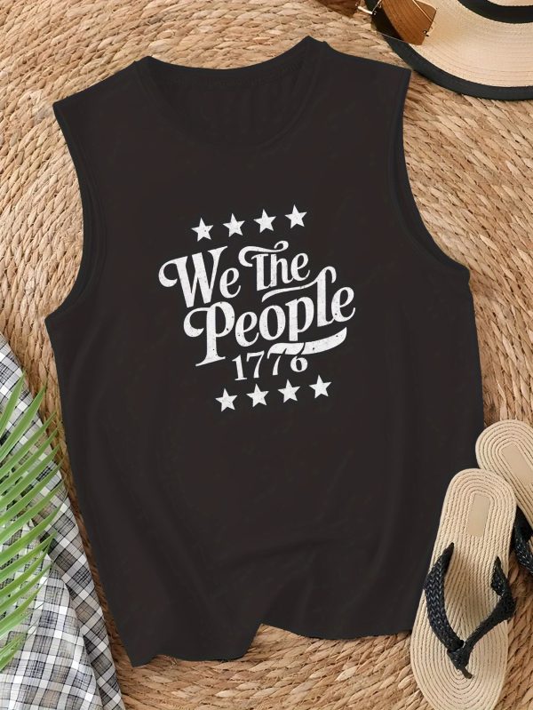 we the people 1776 女士愛國背心 無袖休閒背心，星條紋設計，深灰色聚酯混紡面料，非常適合獨立日或休閒裝、日常背心|幾何圖案背心 |針織質感，美國國旗衣服