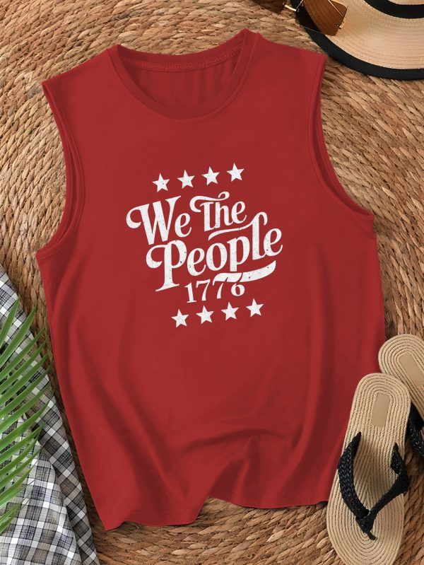 we the people 1776 女士愛國背心 無袖休閒背心，星條紋設計，深灰色聚酯混紡面料，非常適合獨立日或休閒裝、日常背心|幾何圖案背心 |針織質感，美國國旗衣服