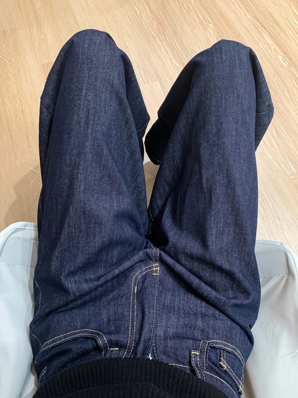 女士高腰闊腿牛仔褲 輕薄夏季適合梨形體型，深藍色休閒長款帶扣設計，可機洗