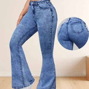 女士高彈力棉質喇叭褲 優雅紐扣細節純色四季百搭，僅限手洗