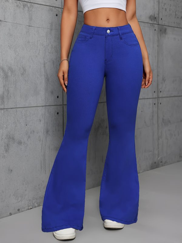 blue fashionable stretchy flared pants
