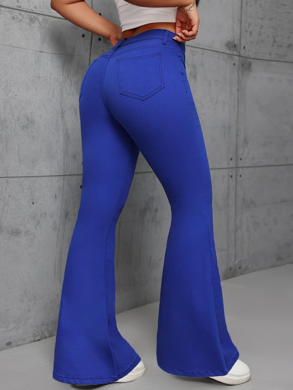 blue fashionable stretchy flared pants