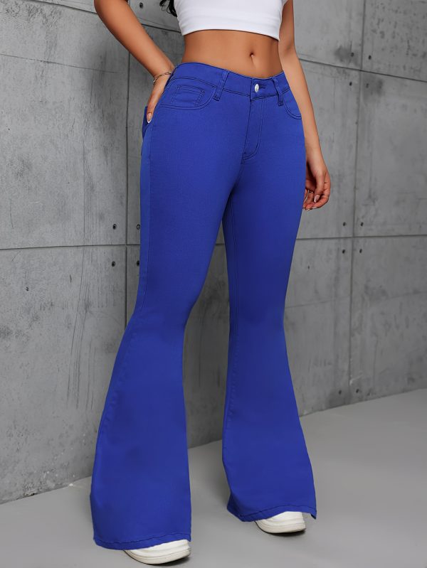 blue fashionable stretchy flared pants
