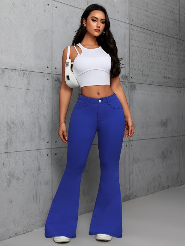 blue fashionable stretchy flared pants