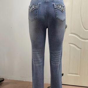 2331# 新款修身口袋刺繡女士長褲，時尚休閒，四季皆宜
