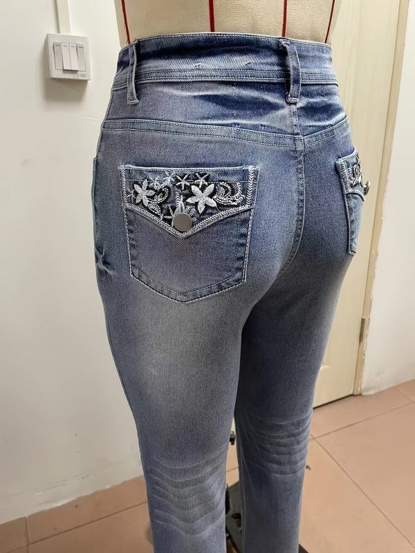 2331# 新款修身口袋刺繡女士長褲，時尚休閒，四季皆宜