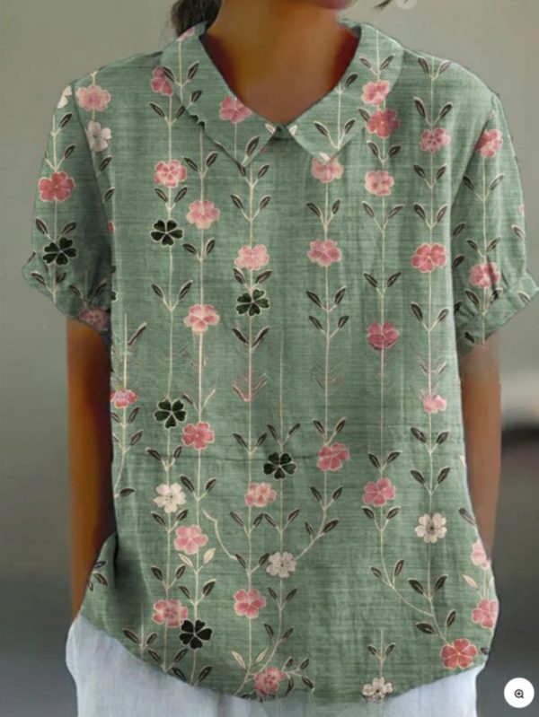 大碼，2025夏季獨立站新款女士短袖t恤，創意復古花朵可愛風短袖上衣