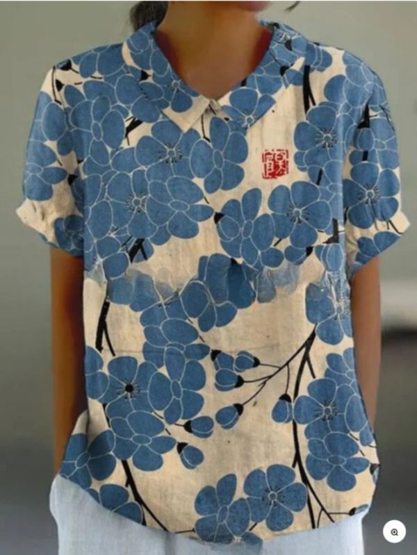 大碼，2025夏季獨立站新款女士短袖t恤，創意復古花朵可愛風短袖上衣